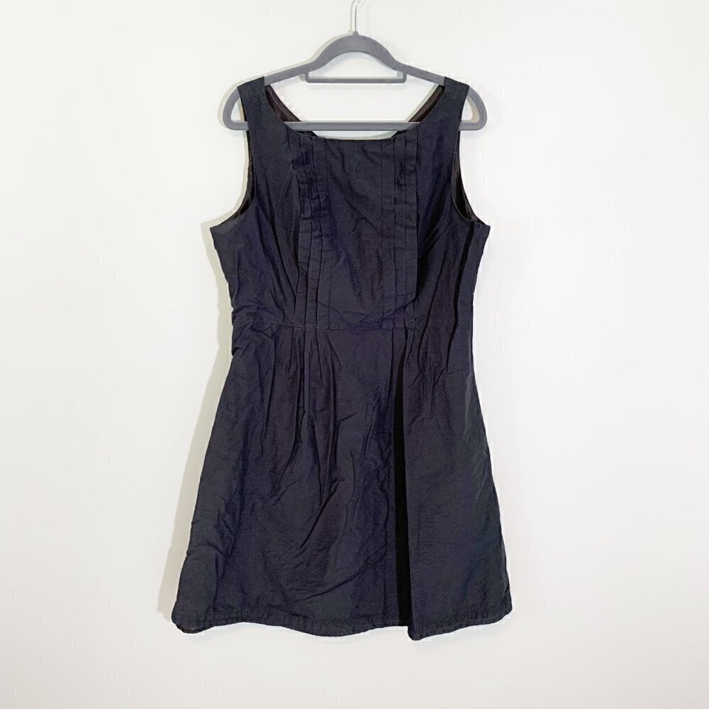 Lands' End Sleeveless Pintuck Pleated A-Line Dress Women 12 Black Square Neck